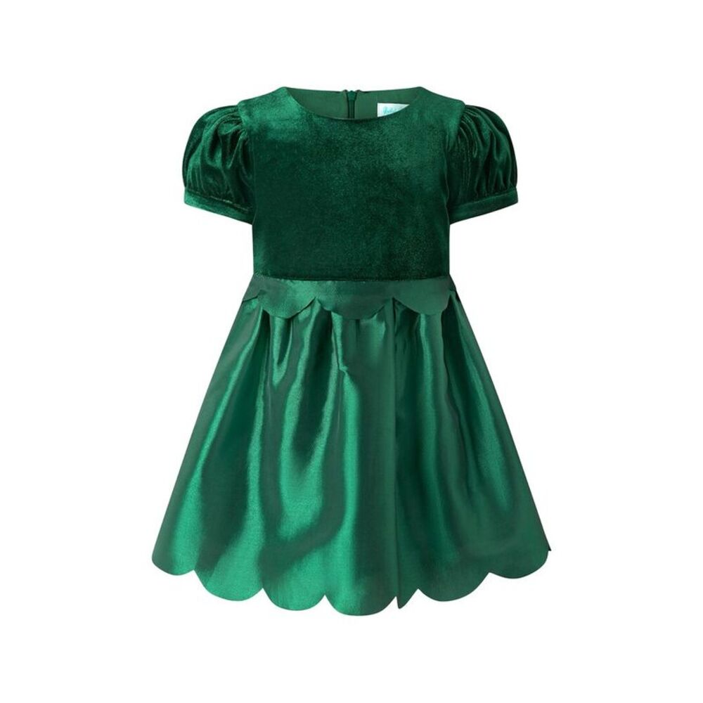 Rachel Riley Girls  Green Taffeta Scalloped Dress